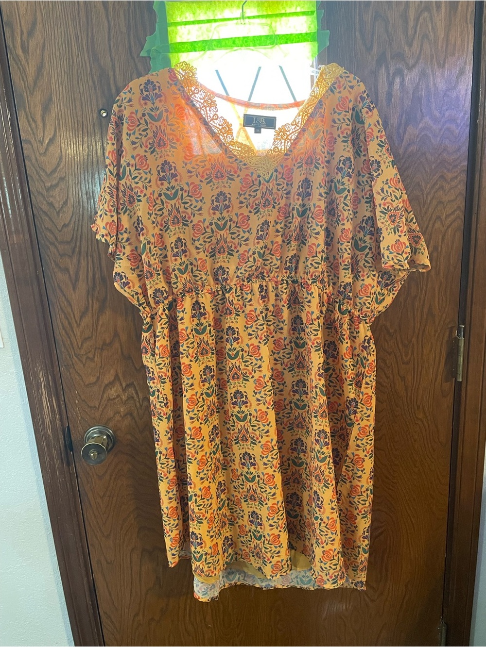 L&B Orange Floral Lace-Trim Midi Dress